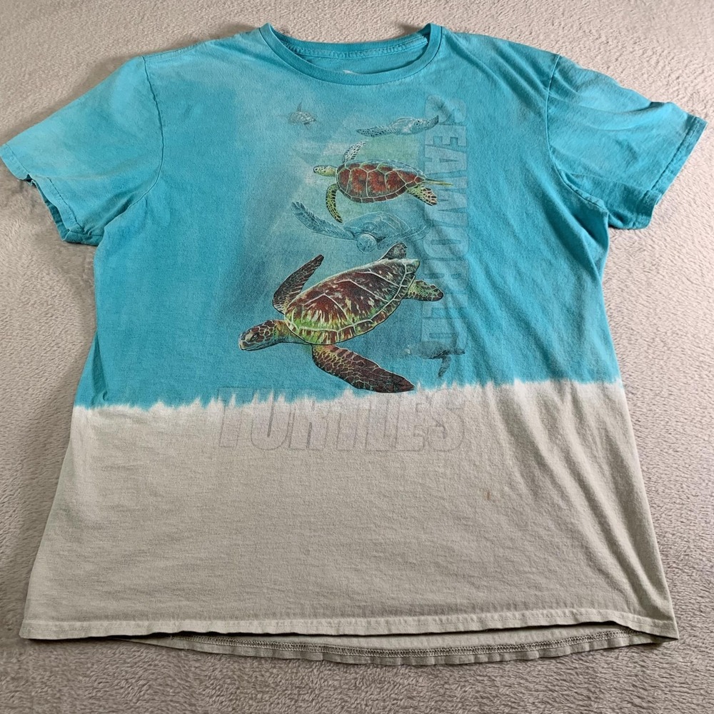 SeaWorld Sea Turtles Shirt Mens Large Blue‎ Dip Dye Graphic Ocean Tee Sea Life
